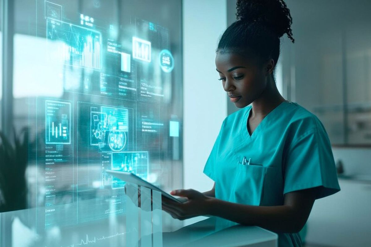 A nurse reviewing patient data on a tablet